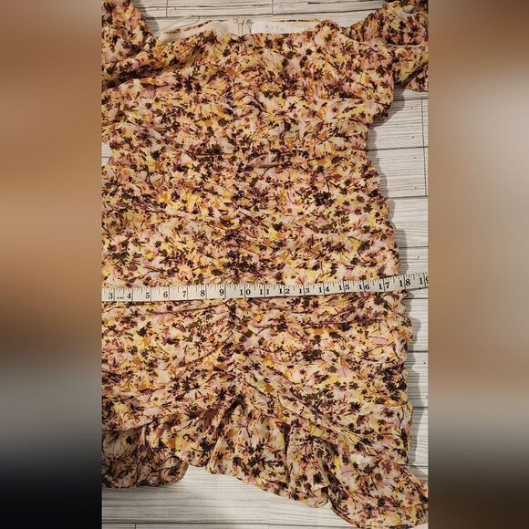 ASTR The Label Shirred Flutter Floral Yellow Chiffon Mini Dress Size Medium - Picture 6 of 13